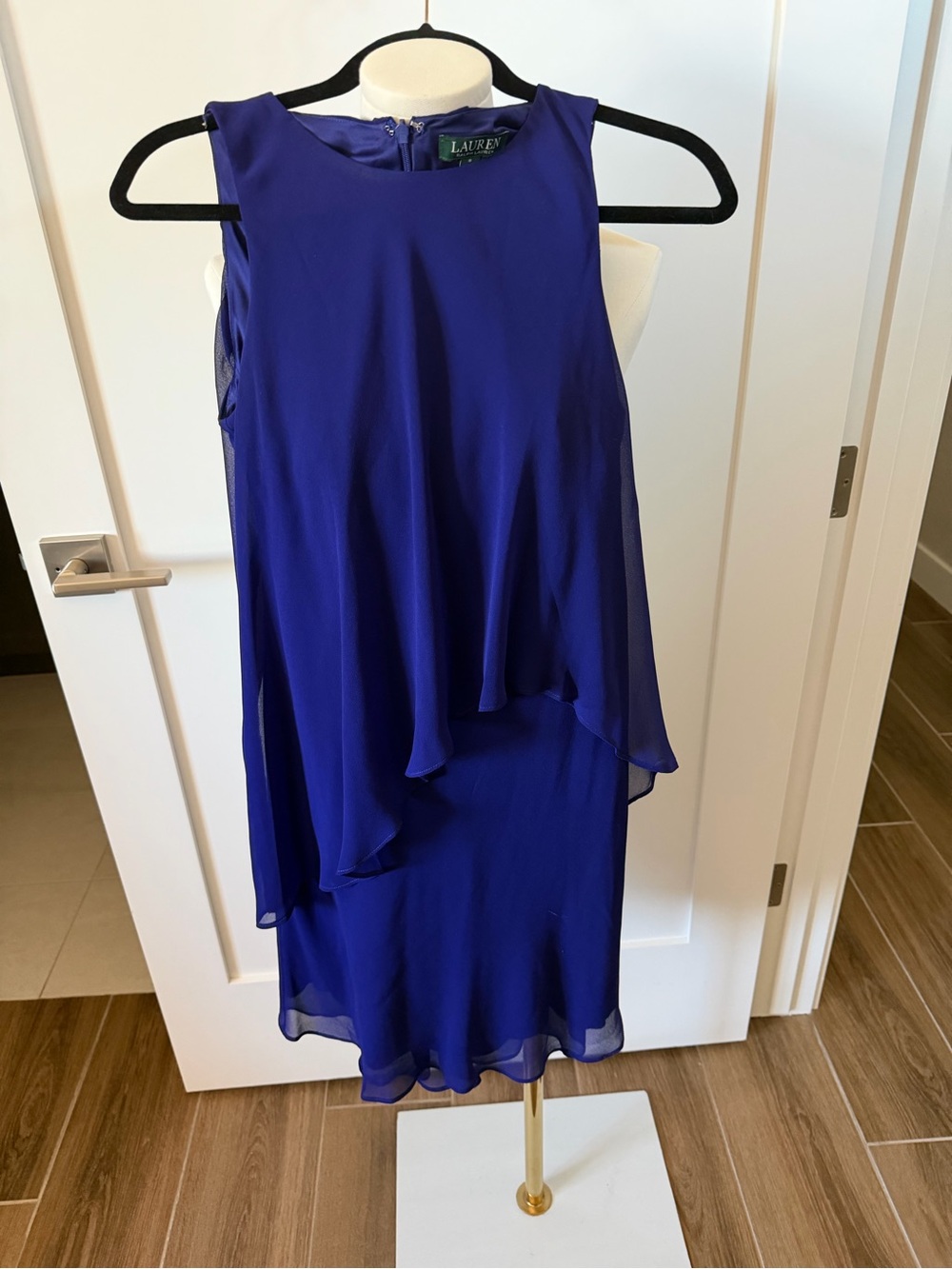 Ralph Lauren Cobalt Blue Sleeveless Chiffon Shift Dress